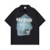 High Street  Style Human Shadow Letter Print Short Sleeve Shirt Men's Loose Casual Hip Hop Top