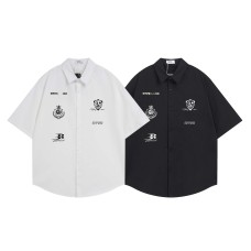 High Street Badge Letter Print Collar Short Sleeve Shirt Men's Loose Casual Hip Hop Top High Street Badge Letter Print Collar Short Sleeve Shirt Men's Loose Casual Hip Hop Top