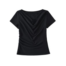 Sexy Swinging Collar Lace Splicing Irregular Fake Two Piece T-shirt Sexy Swinging Collar Lace Splicing Irregular Fake Two Piece T-shirt