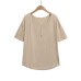 Sexy Round Neck Single-Button Loose Casual Short Sleeve T-Shirt