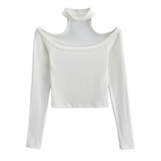Hanging neck one collar long sleeved slim fit base shirt T-shirt