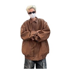 Retro PU leather trendy loose jacket