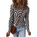 Hooded Round Neck Base Layer Women'sVersatile Plaid Print Long Sleeve 