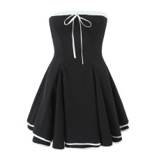 Sexy strapless dress with double layered hem