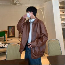 Motorcycle PU leather jacket men's spring and autumn loose collar top jacket