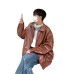 Motorcycle PU leather jacket men's spring and autumn loose collar top jacket