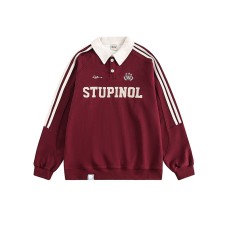 Color blocked POLO collar loose women's hoodie pullover