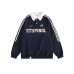 Color blocked POLO collar loose women's hoodie pullover
