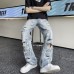 Washed ripped denim men's and women's niche design beggar pants