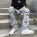 Washed ripped denim men's and women's niche design beggar pants
