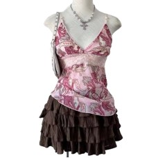 Floral Print V-Neck Waist-Cinching Strapless Women