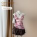 Floral Print V-Neck Waist-Cinching Strapless Women