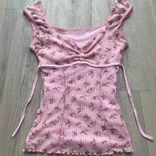 Floral Pattern Slimming Belly-Hiding Checkered Strapless