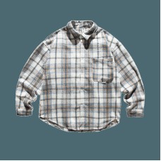 Retro loose woolen plaid long sleeved shirt