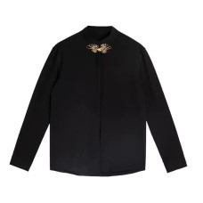 Men's gold collar shirt with stainless steel buckle and stand collar