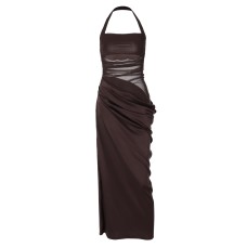 Solid Color Waist Cutout and Halter Neckline for Women