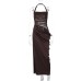 Solid Color Waist Cutout and Halter Neckline for Women