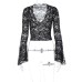 Fitted Versatile Crop Top with Lace Hem Long Sleeve Spicy Girl Lace Top