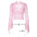 Fitted Versatile Crop Top with Lace Hem Long Sleeve Spicy Girl Lace Top