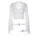Fitted Versatile Crop Top with Lace Hem Long Sleeve Spicy Girl Lace Top