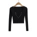 V-neck long sleeved elastic waistband top