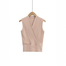 V-Neck Waist-Cinched Sleeveless Knit Tank Top