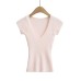 Deep V-Neck Short Sleeve Elastic Waist Slim Knit Top