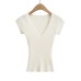 Deep V-Neck Short Sleeve Elastic Waist Slim Knit Top