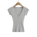 Deep V-Neck Short Sleeve Elastic Waist Slim Knit Top
