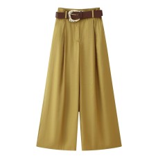 Golden Button Decorated Satin Feel Top + Wide Leg Pants