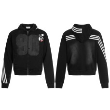 Style Bar Stripe Letter Print Hooded Cardigan Unisex Loose Casual Jacket