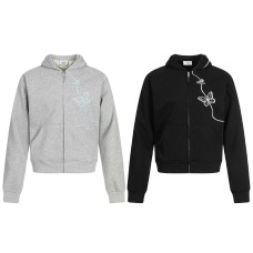 Retro Butterfly Embroidery Hooded Cardigan Unisex Loose Casual Jacket