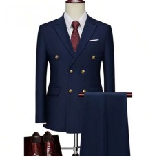 Double-Breasted Gold Button Suit Set for Men, Formal Occasions, Singer Performance, Host, Groom Wedding Photoshoot, Wedding Party