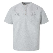 Cotton Air Layer  Henley Collar Short Sleeve T-Shirt Unisex Box Fit Knitted