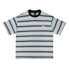 Fine Striped Short Sleeve Loose Couple Round Neck Men's T-Shirt