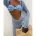 Blue Separated Swimsuit Steel Support Bikini Sexy Swimwear Women's Mesh Skirt Set