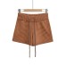 Striped Belt and Elastic Waistband Short Pants