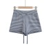 Striped Belt and Elastic Waistband Short Pants