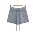 Striped Belt and Elastic Waistband Short Pants