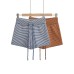 Striped Belt and Elastic Waistband Short Pants