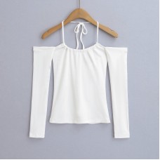 Tight Fitting Base Layer Off-Shoulder One-Shoulder Long Sleeve T-Shirt