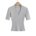 V-neck mid sleeve elastic slim fit T-shirt