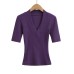 V-neck mid sleeve elastic slim fit T-shirt
