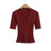 V-neck mid sleeve elastic slim fit T-shirt