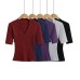 V-neck mid sleeve elastic slim fit T-shirt