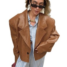 Suit Collar PU Leather Women's Design Sense Temperament Cross-border Commuting