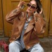 Suit Collar PU Leather Women's Design Sense Temperament Cross-border Commuting