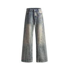 Denim men's summer cleanfit distressed washed micro flared pants
