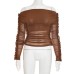 Elegant Solid Color Pleated Shoulder-Baring Fitted One-Shoulder Top