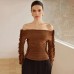 Elegant Solid Color Pleated Shoulder-Baring Fitted One-Shoulder Top